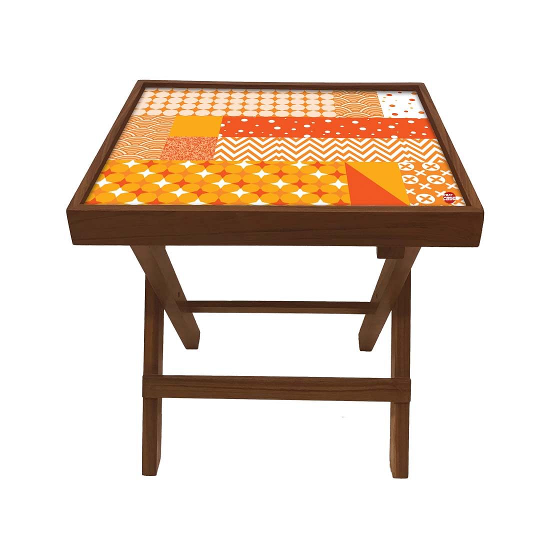 Folding Side Table - Teak Wood - Yellow Art Deco Nutcase
