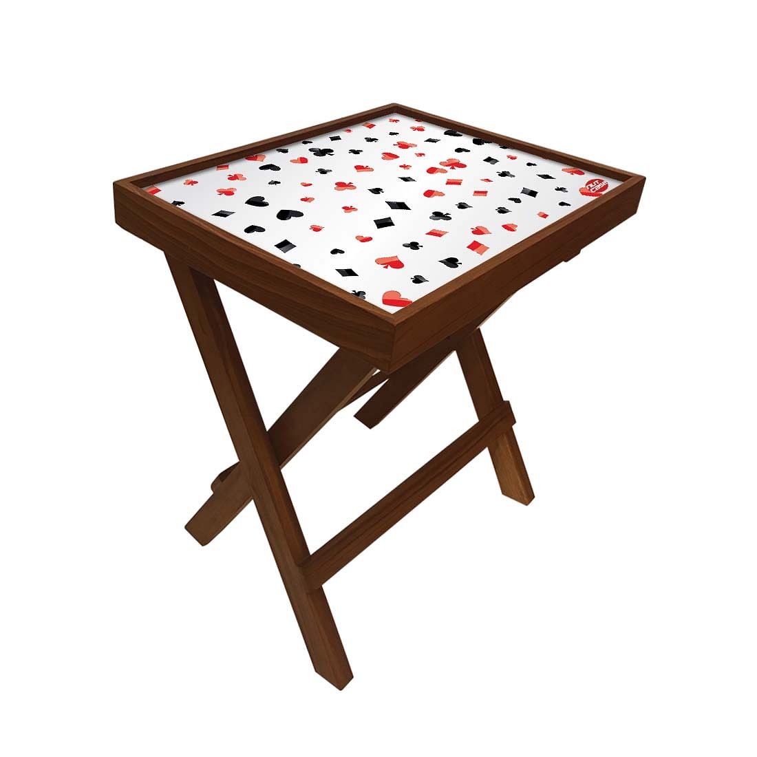 Folding Side Table - Teak Wood - Cards Design Nutcase