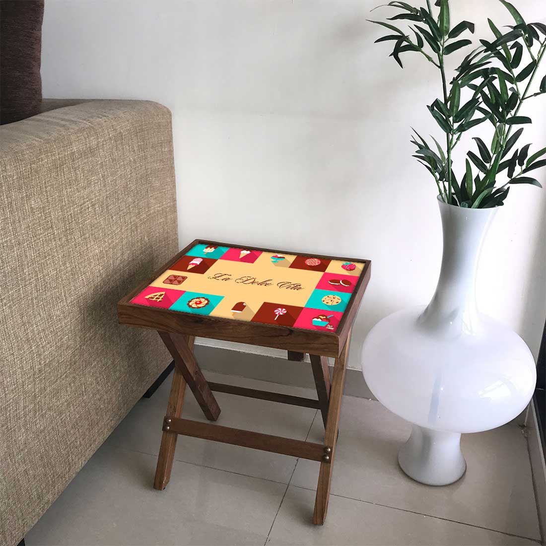 Folding Side Table - Teak Wood - La Dolce Vita