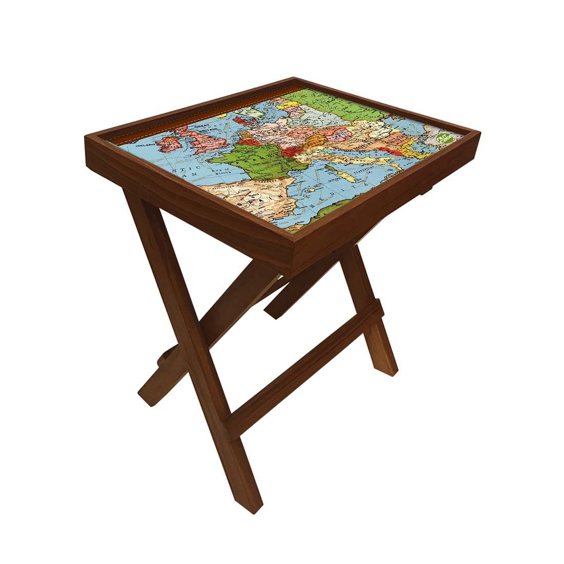 Folding Side Table - Teak Wood - Atlantic Map Nutcase