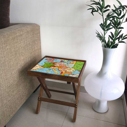 Folding Side Table - Teak Wood - Atlantic Map