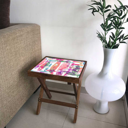 Folding Side Table - Teak Wood - Skull