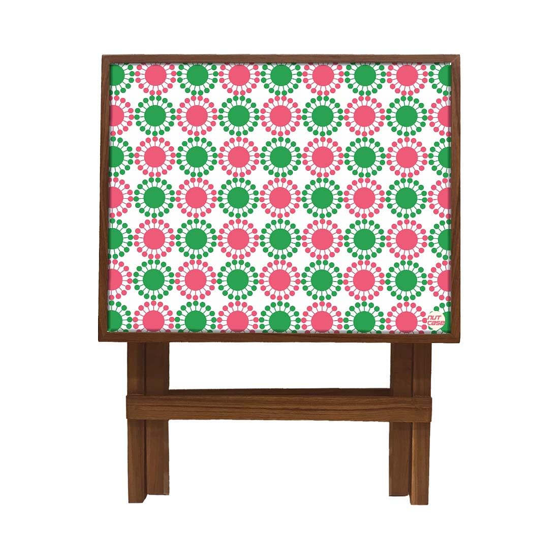 Folding Side Table - Teak Wood - Pink And Green Circle Nutcase