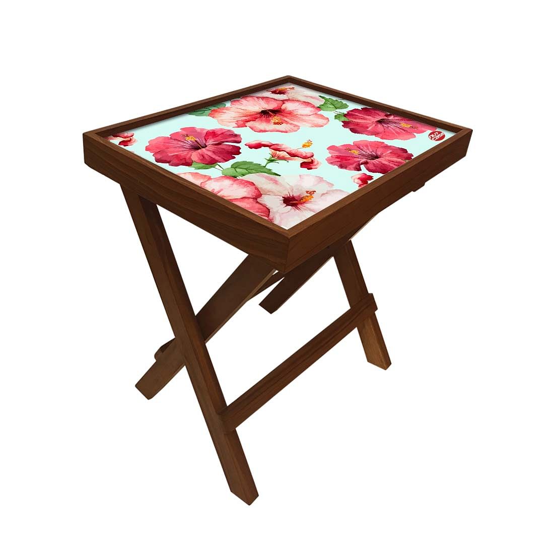 Folding Side Table - Teak Wood - Hibiscus Love Nutcase