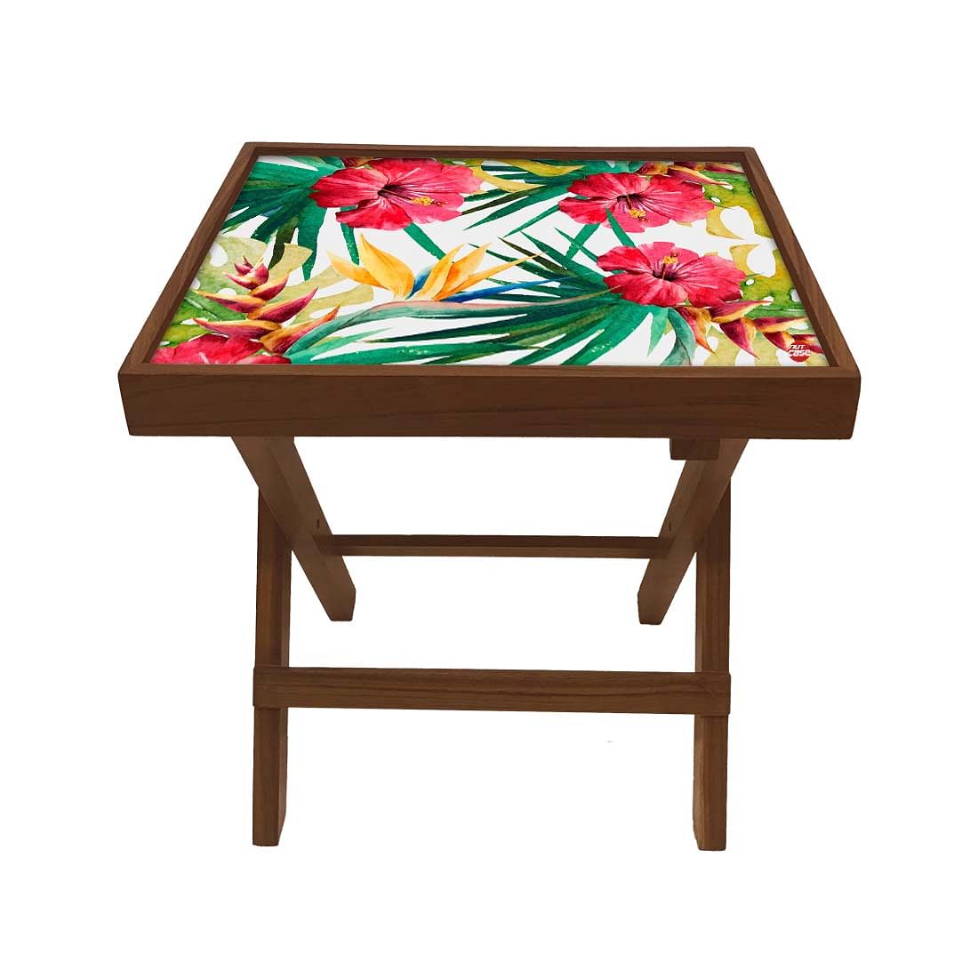 Folding Side Table - Teak Wood - Hibiscus Nutcase