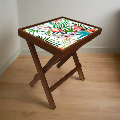 Folding Bed Side Table-Teak Wood-Flower Everywhere Nutcase