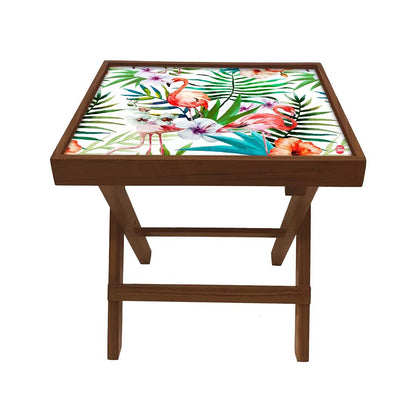 Folding Bed Side Table-Teak Wood-Flower Everywhere Nutcase