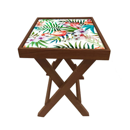 Folding Bed Side Table-Teak Wood-Flower Everywhere Nutcase