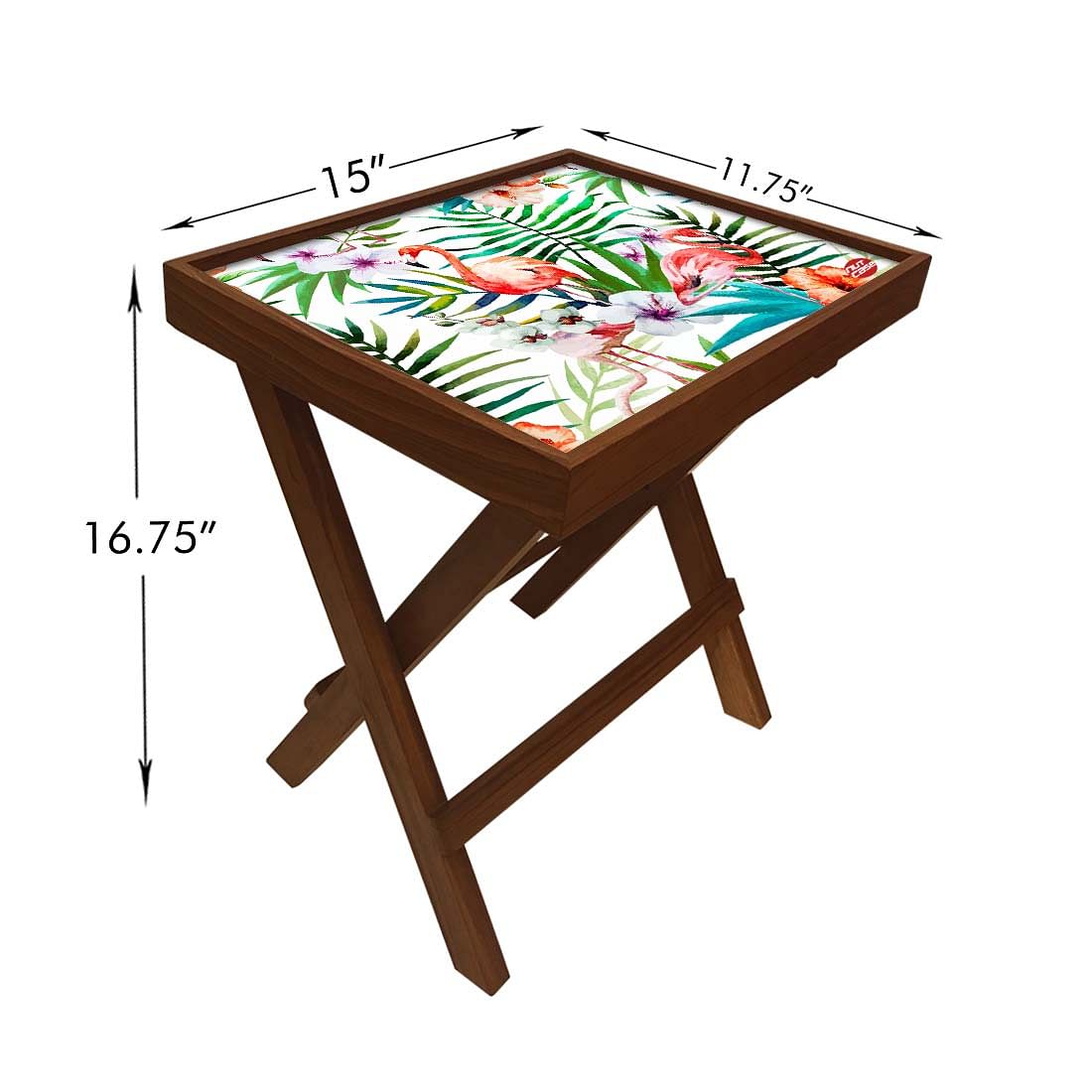 Folding Bed Side Table-Teak Wood-Flower Everywhere Nutcase