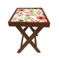Folding Side Table - Teak Wood - Pink Flower Nutcase