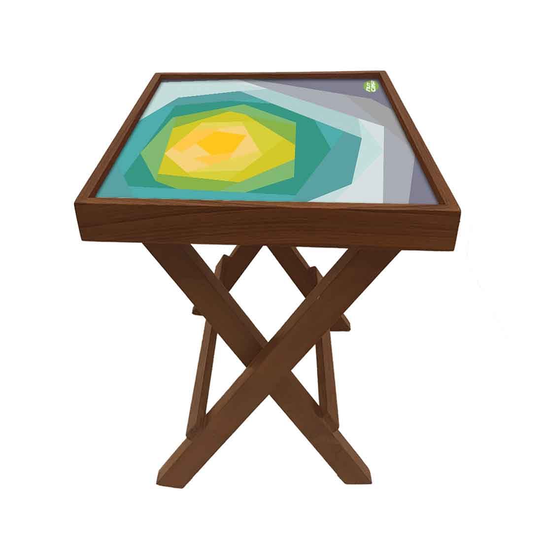 Folding Side Table - Teak Wood - Colorful Design Nutcase