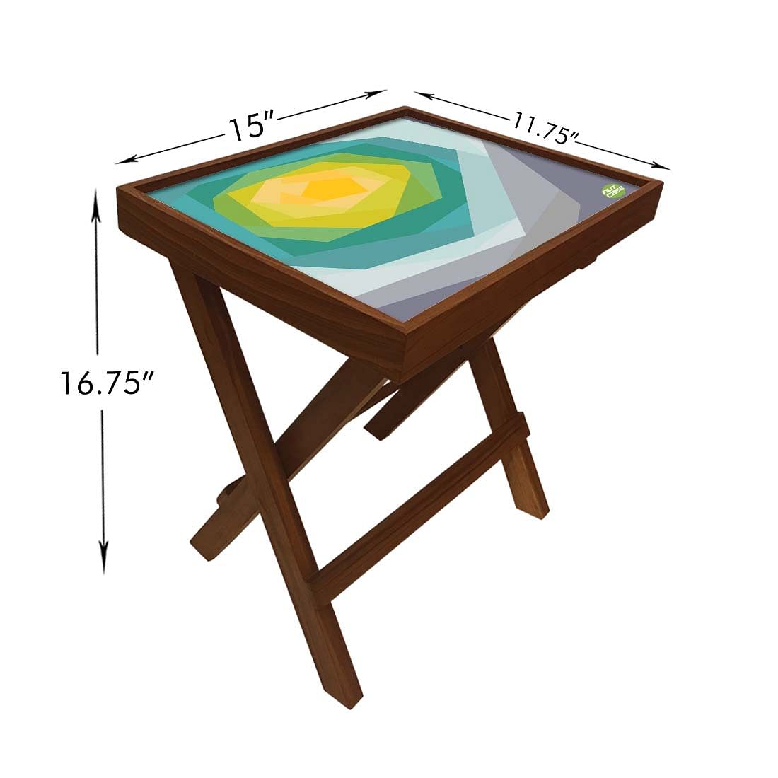 Folding Side Table - Teak Wood - Colorful Design Nutcase