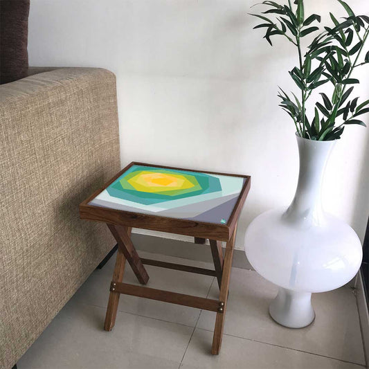 Folding Side Table - Teak Wood - Colorful Design