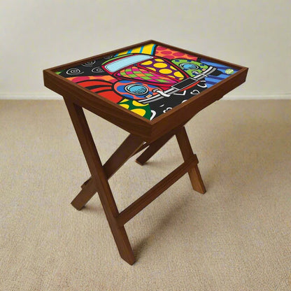 Folding Side Table - Teak Wood - Retro Car Nutcase