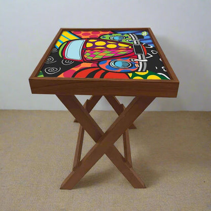 Folding Side Table - Teak Wood - Retro Car Nutcase