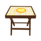 Folding Side Table - Teak Wood - Yellow And Orange Dots Nutcase