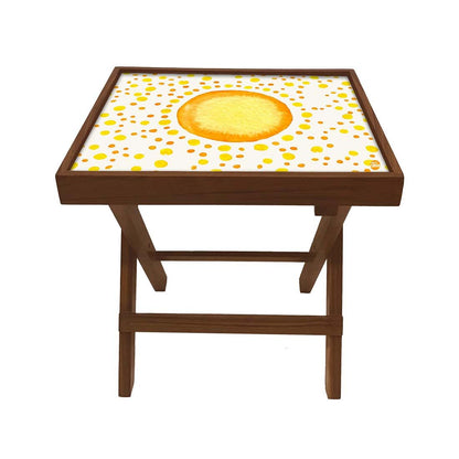 Folding Side Table - Teak Wood - Yellow And Orange Dots Nutcase