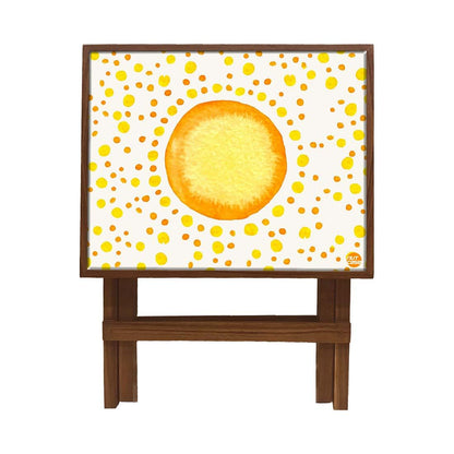 Folding Side Table - Teak Wood - Yellow And Orange Dots Nutcase