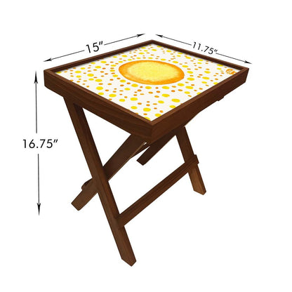 Folding Side Table - Teak Wood - Yellow And Orange Dots Nutcase