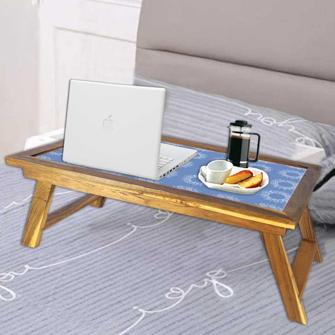 Nutcase Folding Laptop Table For Home Bed Lapdesk Breakfast Table Foldable Teak Wooden Study Desk - Beautiful Blue Pattern Nutcase