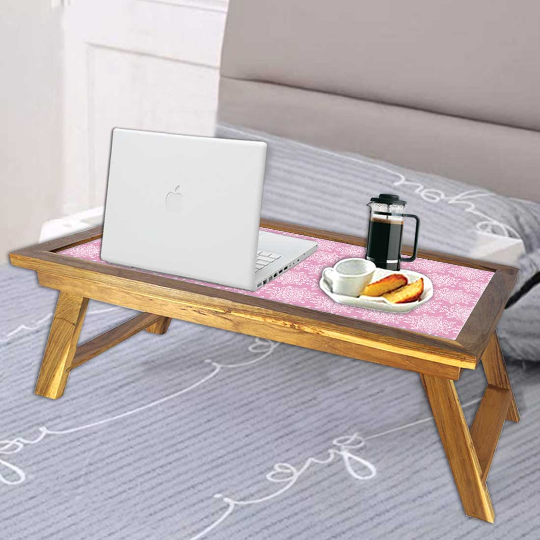 Nutcase Folding Laptop Table For Home Bed Lapdesk Breakfast Table Foldable Teak Wooden Study Desk - Pink Flower Design Nutcase