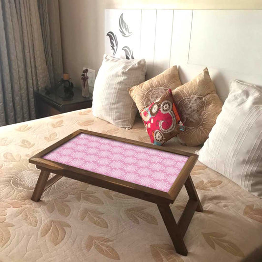 Nutcase Folding Laptop Table For Home Bed Lapdesk Breakfast Table Foldable Teak Wooden Study Desk - Pink Flower Design Nutcase