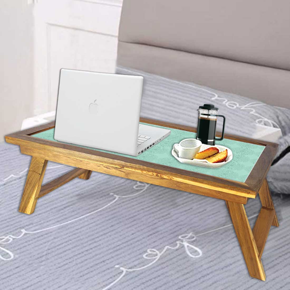 Nutcase Folding Laptop Table For Home Bed Lapdesk Breakfast Table Foldable Teak Wooden Study Desk - Green Flower Design Nutcase