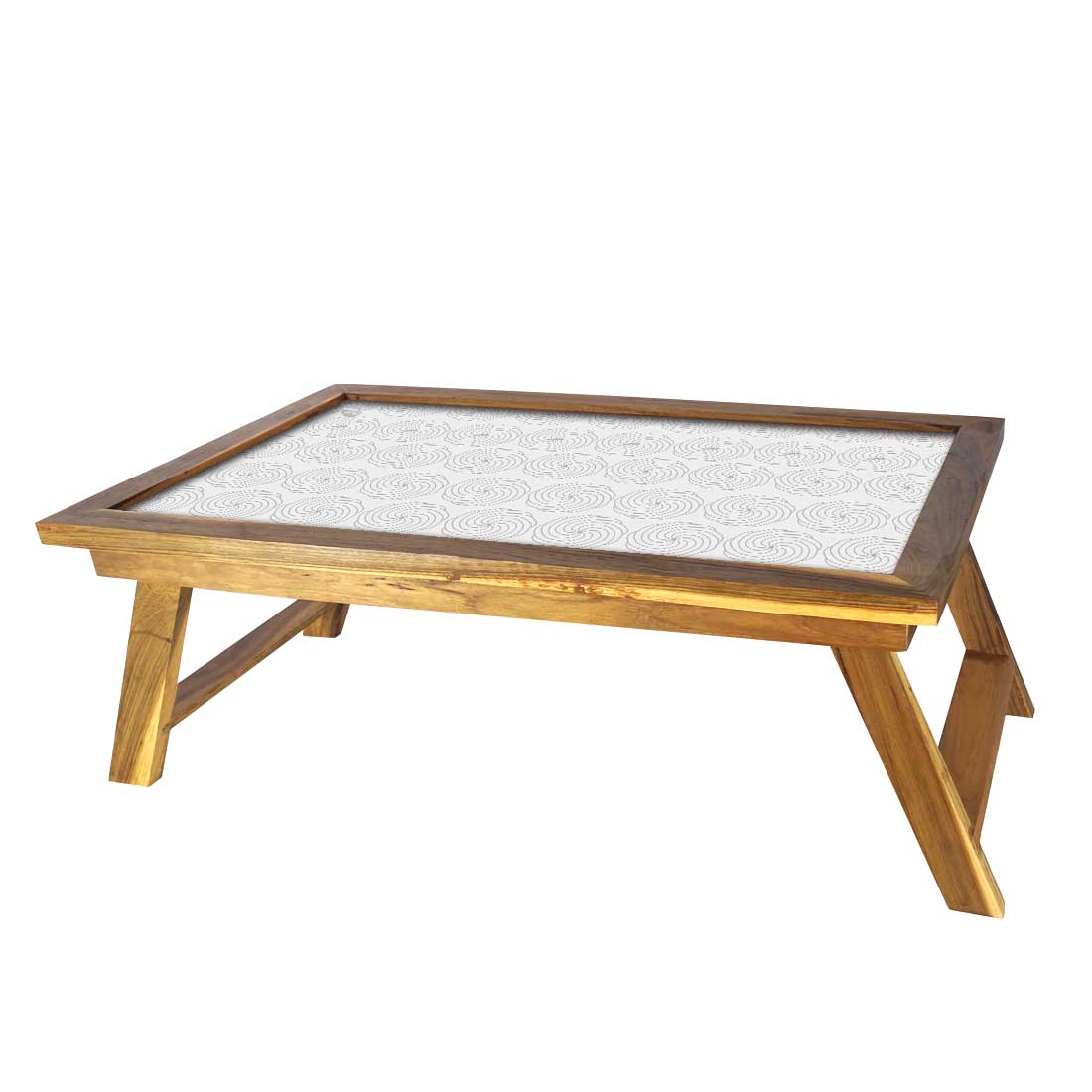 Nutcase Folding Laptop Table For Home Bed Lapdesk Breakfast Table Foldable Teak Wooden Study Desk - White Designer Flower Pattern Nutcase