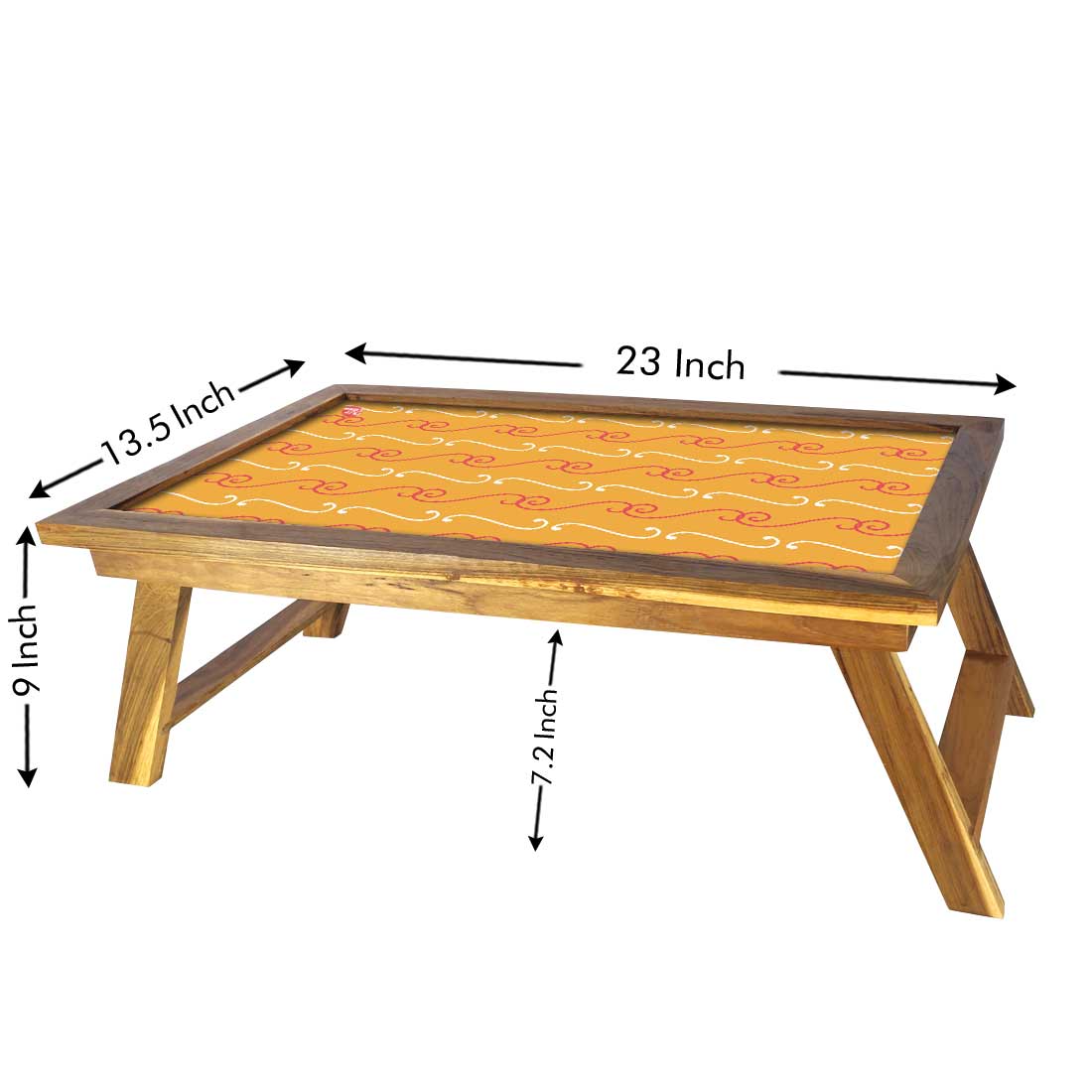 Nutcase Folding Laptop Table For Home Bed Lapdesk Breakfast Table Foldable Teak Wooden Study Desk - Ethnic Pattern Orange Nutcase