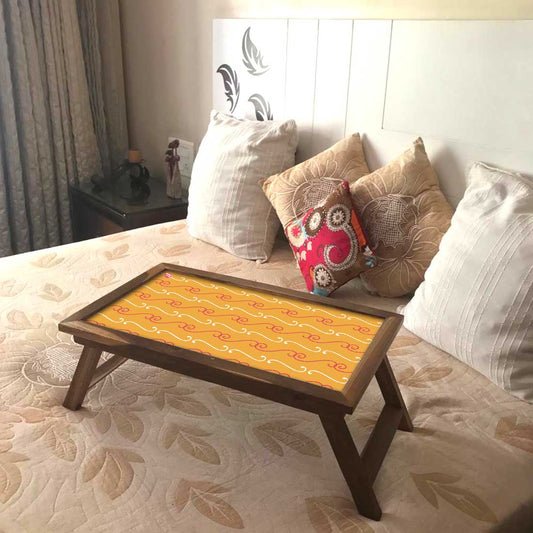 Nutcase Folding Laptop Table For Home Bed Lapdesk Breakfast Table Foldable Teak Wooden Study Desk - Ethnic Pattern Orange Nutcase