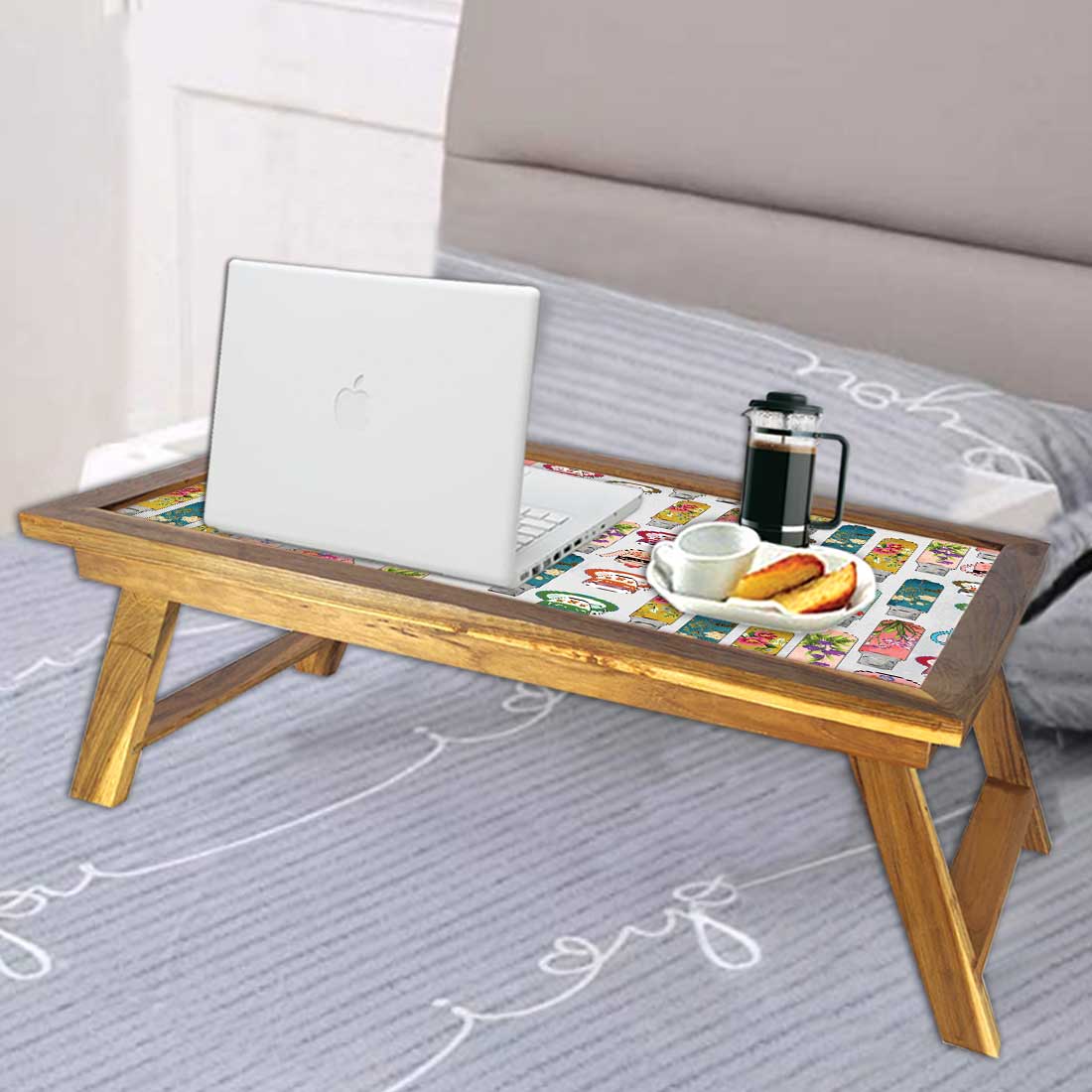 Nutcase Folding Laptop Table For Home Bed Lapdesk Breakfast Table Foldable Teak Wooden Study Desk - Tea Time Elements Nutcase