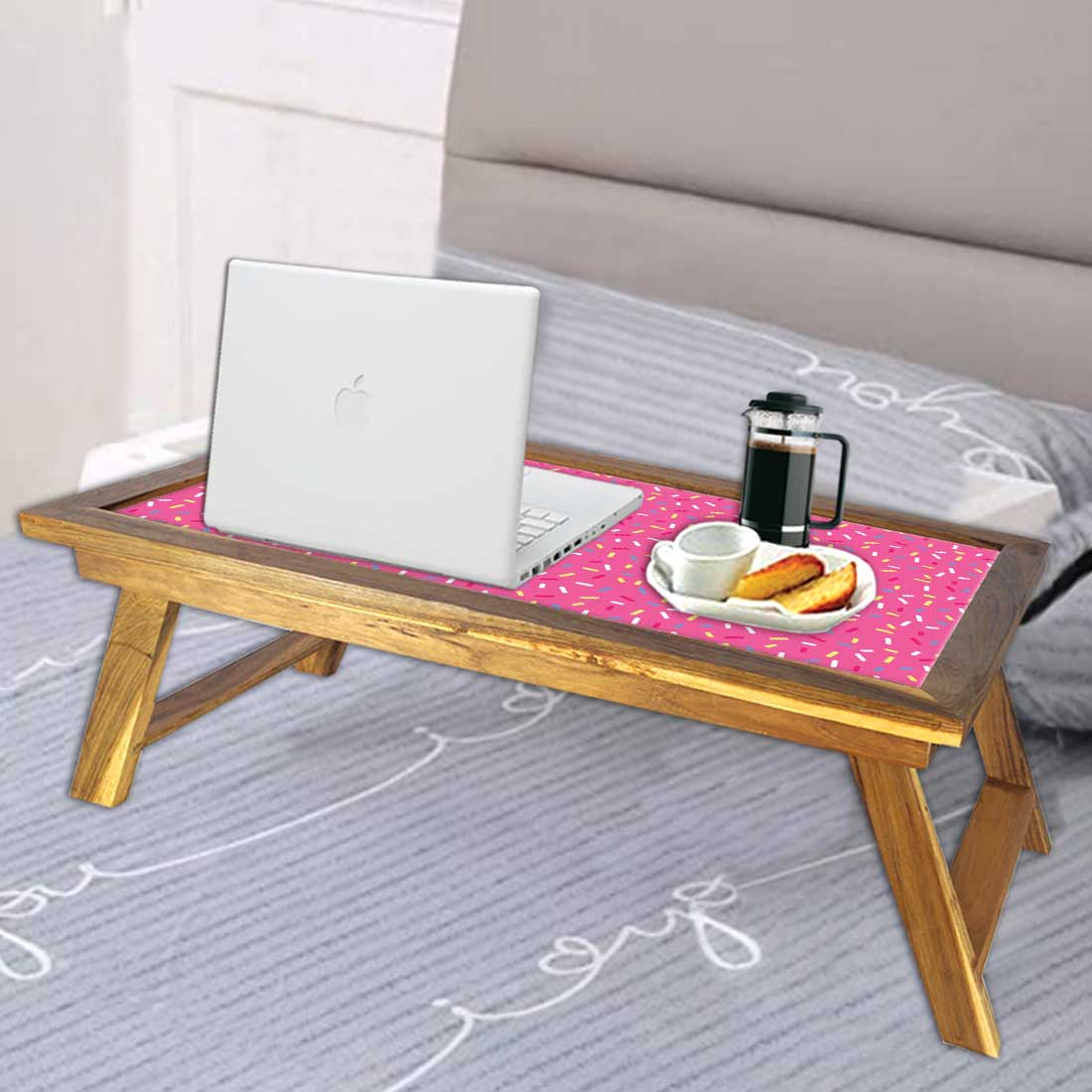 Nutcase Folding Laptop Table For Home Bed Lapdesk Breakfast Table Foldable Teak Wooden Study Desk - Pink Dots Nutcase