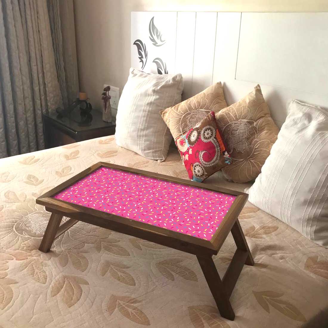 Nutcase Folding Laptop Table For Home Bed Lapdesk Breakfast Table Foldable Teak Wooden Study Desk - Pink Dots Nutcase