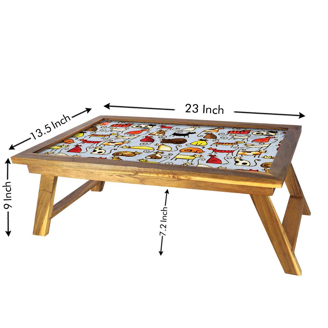 Nutcase Folding Laptop Table For Home Bed Lapdesk Breakfast Table Foldable Teak Wooden Study Desk - Cat Doodles Nutcase