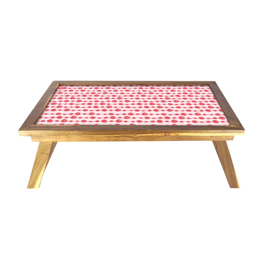 Nutcase Folding Laptop Table For Home Bed Lapdesk Breakfast Table Foldable Teak Wooden Study Desk - Pink White Dots Nutcase