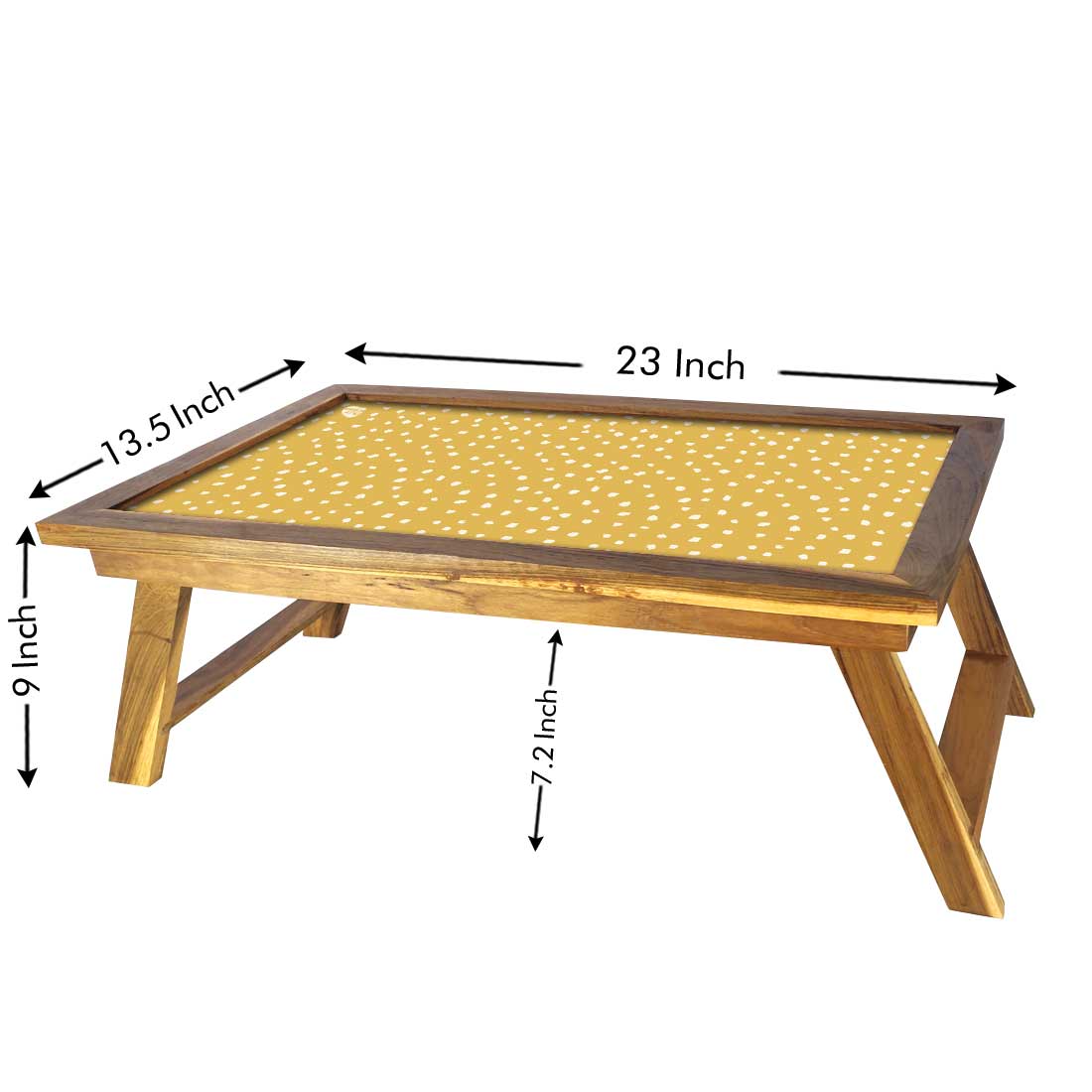 Nutcase Folding Laptop Table For Home Bed Lapdesk Breakfast Table Foldable Teak Wooden Study Desk - Yellow White Dots Nutcase