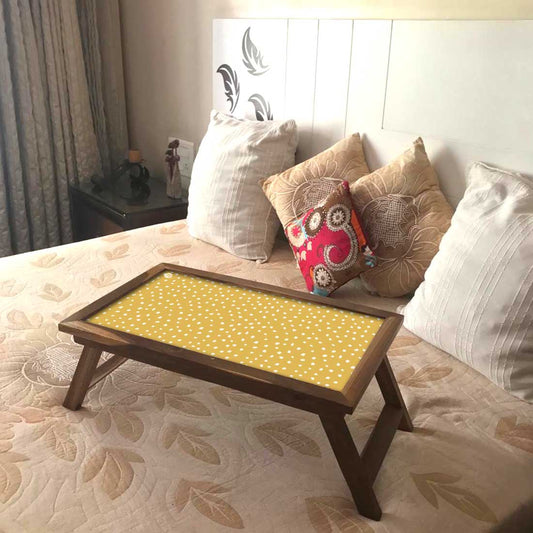 Nutcase Folding Laptop Table For Home Bed Lapdesk Breakfast Table Foldable Teak Wooden Study Desk - Yellow White Dots Nutcase