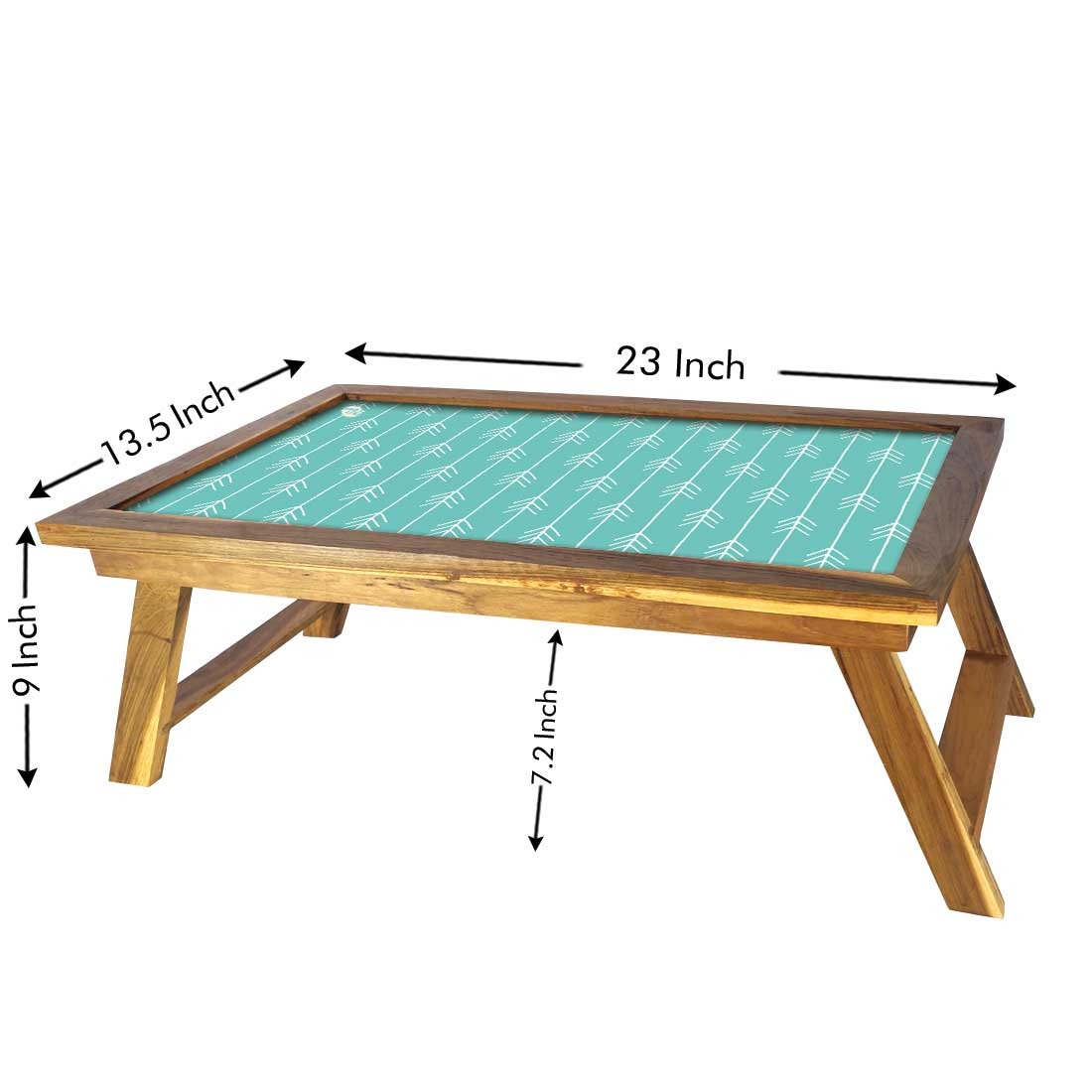 Nutcase Folding Laptop Table For Home Bed Lapdesk Breakfast Table Foldable Teak Wooden Study Desk - Arrow Ends - Teal Nutcase