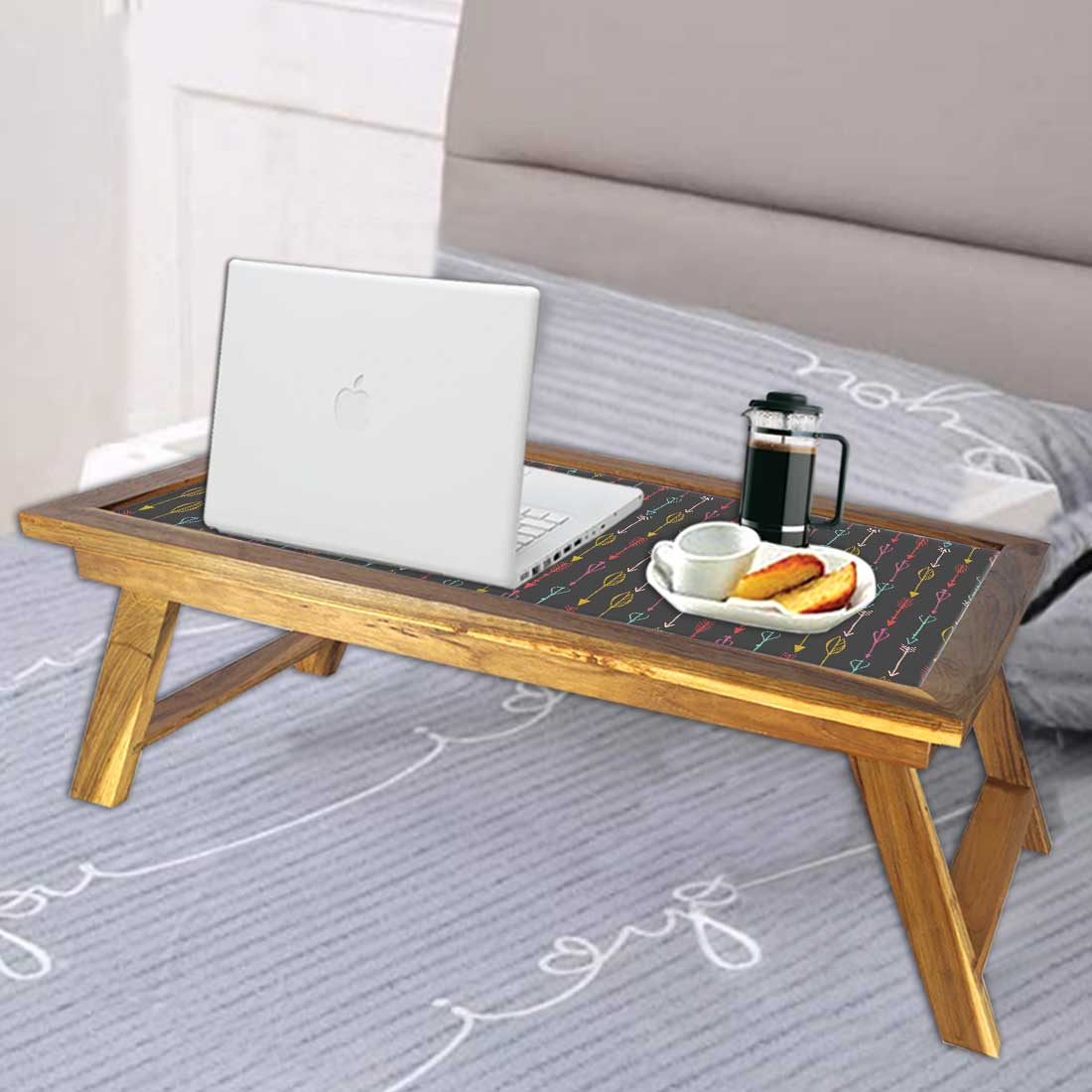 Nutcase Folding Laptop Table For Home Bed Lapdesk Breakfast Table Foldable Teak Wooden Study Desk - Multicolor Arrows Nutcase