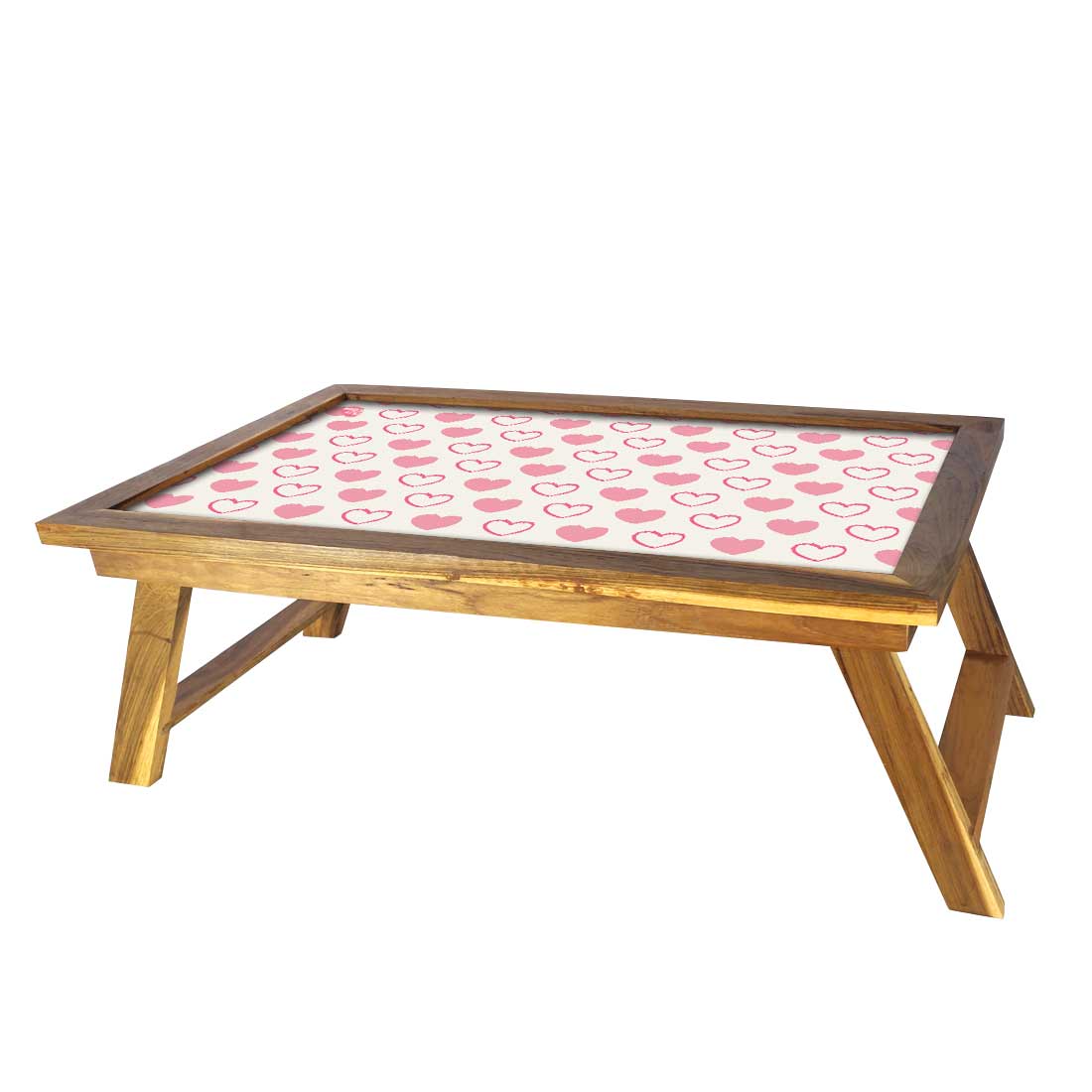 Folding Wooden Reading Desk for Bed Breakfast Table - Pink Hearts Nutcase