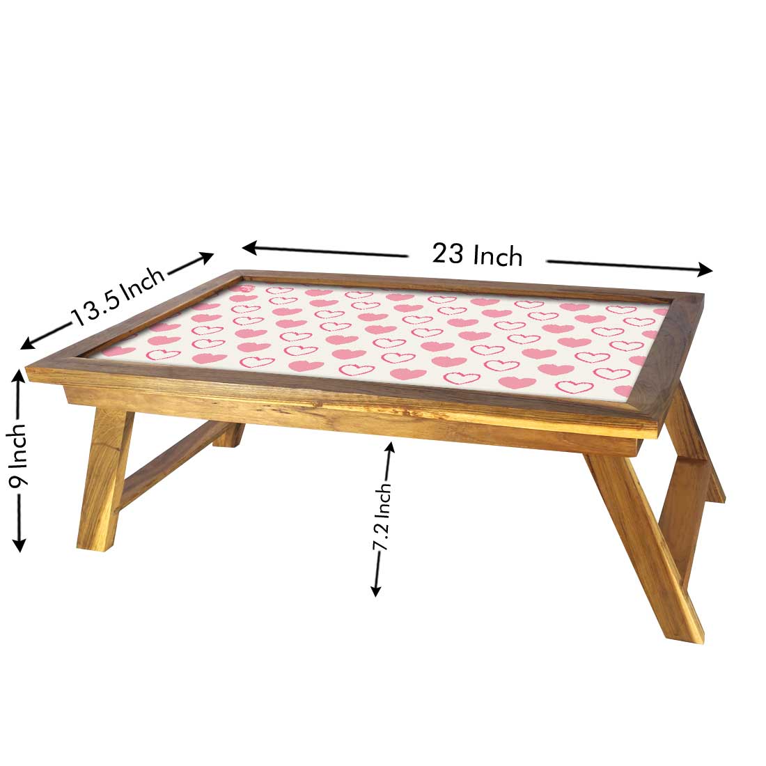 Folding Wooden Reading Desk for Bed Breakfast Table - Pink Hearts Nutcase