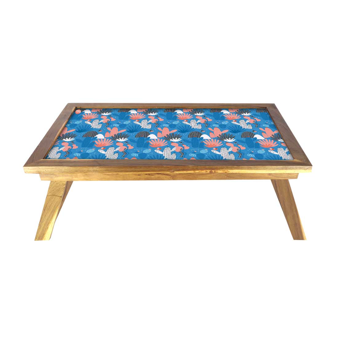 Modern Folding Printed Breakfast Bed Tray Table With Legs - Pink Cactus Nutcase