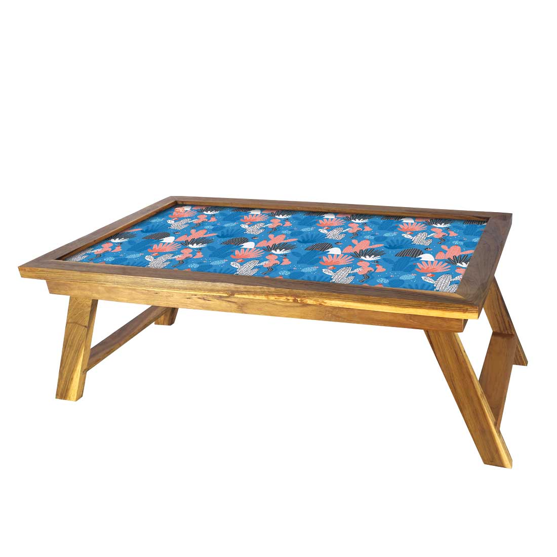 Modern Folding Printed Breakfast Bed Tray Table With Legs - Pink Cactus Nutcase