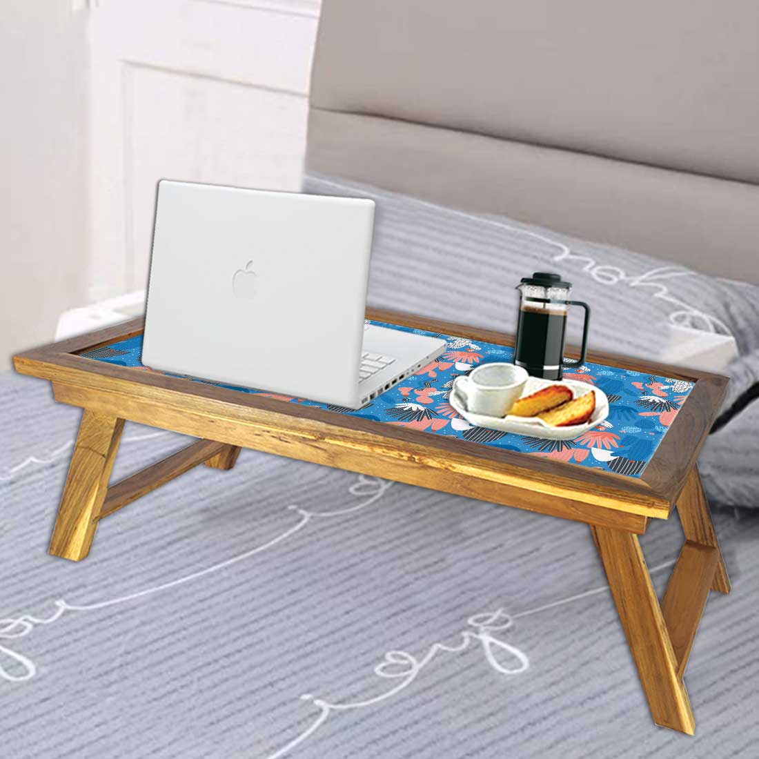 Modern Folding Printed Breakfast Bed Tray Table With Legs - Pink Cactus Nutcase