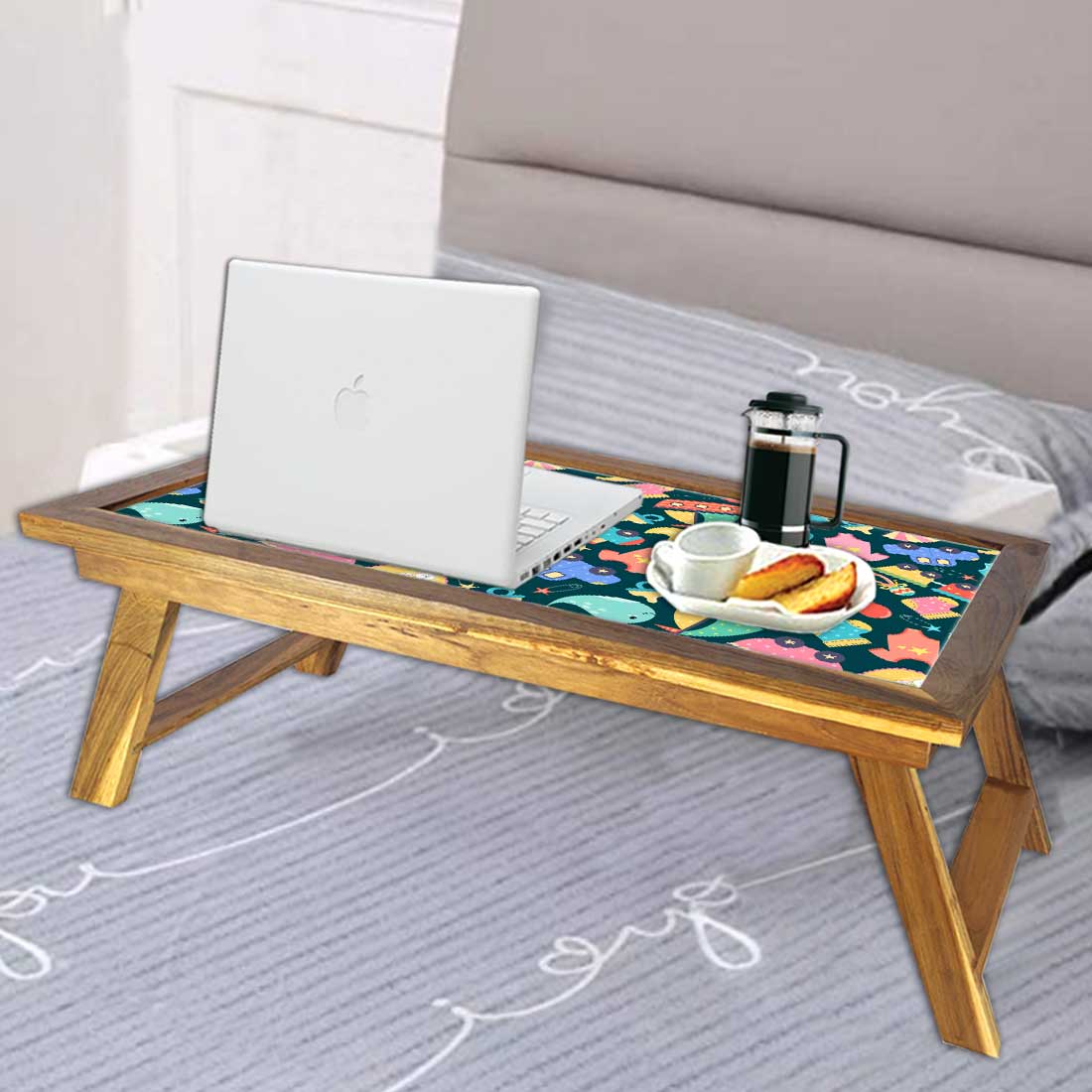 Foldable Small Study Table for Bed Breakfast Table Eating Tray - Car and Ships Nutcase