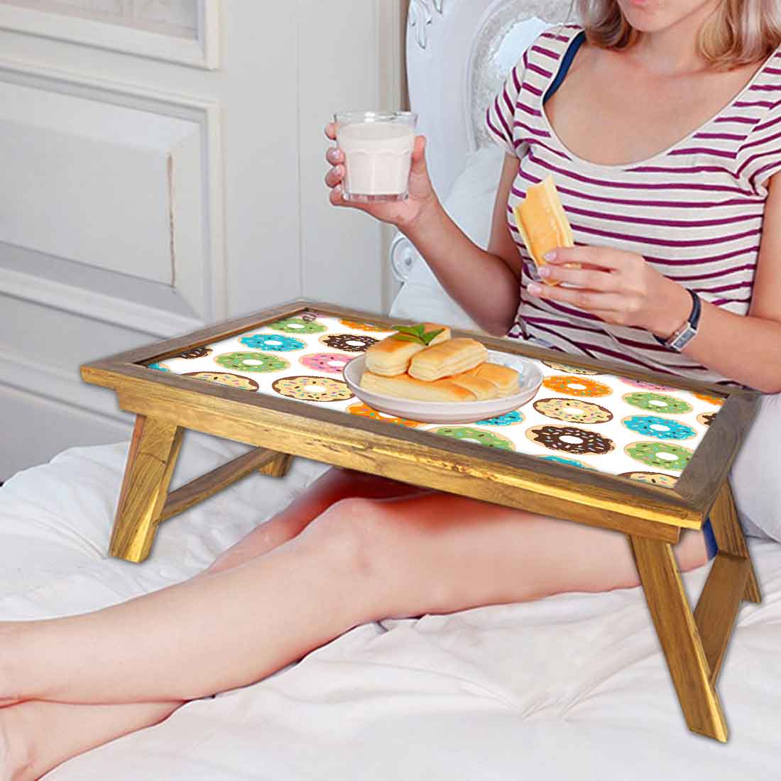 Kids Breakfast in Bed Tray With Legs for Bedroom Breakfast Table - Doughnut Nutcase