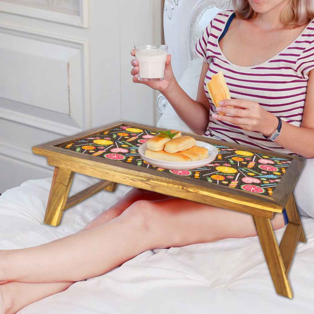 Foldable Laptop Table Breakfast in Bed Tray With Legs for Bedroom - Lemon & Candy Nutcase