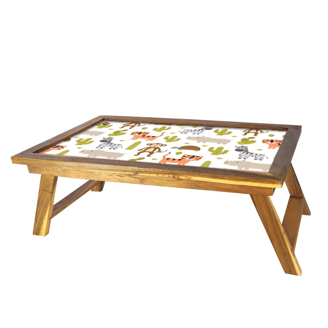Designer Wooden Lap Tray for Eating Breakfast Table - Animals & Cactus Nutcase