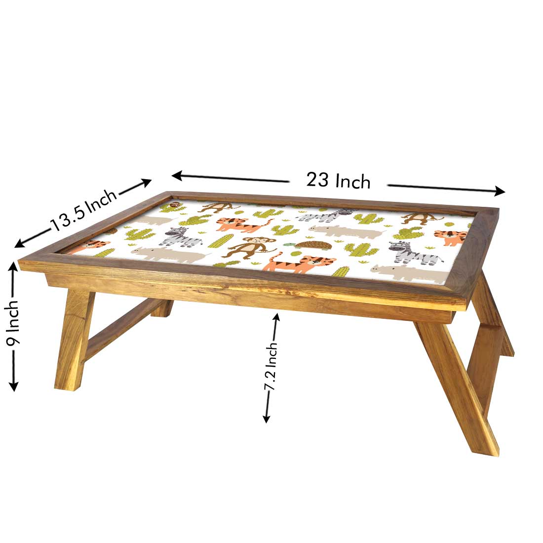 Designer Wooden Lap Tray for Eating Breakfast Table - Animals & Cactus Nutcase