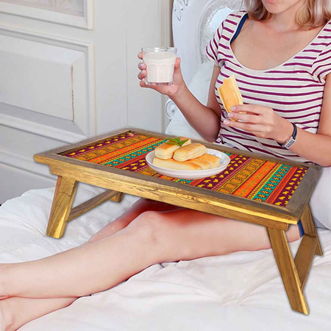 Wooden Foldable Bed Table for Eating Reading Study Desk - Ethnic Designer Nutcase